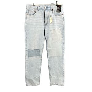 Levi's 501 Jeans Light Wash Patchwork Button‎ Fly Straight Leg Womens 33 x 32